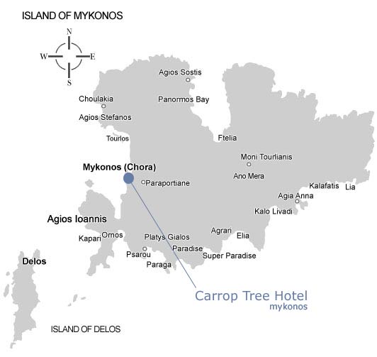Mykonos Hotel Boheme (Carrop Tree) Location
